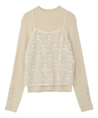 YECCA VECCA 【2点SET】刺繍レースキャミセットハイネックニット Ivory