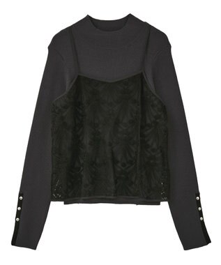 YECCA VECCA 【2点SET】刺繍レースキャミセットハイネックニット Charcoal Gray