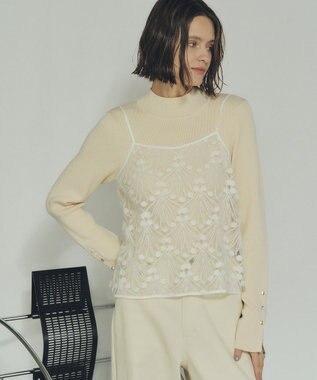 YECCA VECCA 【2点SET】刺繍レースキャミセットハイネックニット Ivory