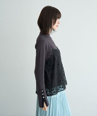 YECCA VECCA 【2点SET】刺繍レースキャミセットハイネックニット Charcoal Gray