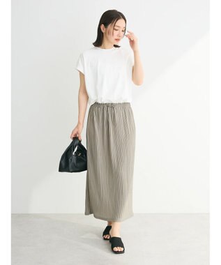 Green Parks プリーツドッキングフレンチワンピース Gray Beige