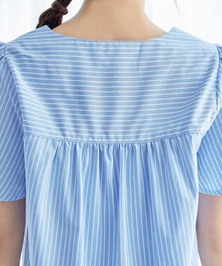 Tiaclasse 【洗える】ストライプフレアスリーブチュニックブラウス サックス