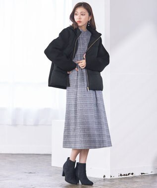 Tiaclasse 【洗える】バンドカラーチェック柄シャツワンピース グレー