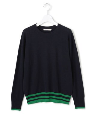 ICB ハイゲージソフトウール ニットプルオーバー ネイビー×グリーン系