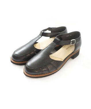 Pointer 本革 通気性Tストラップパンプス ブラック