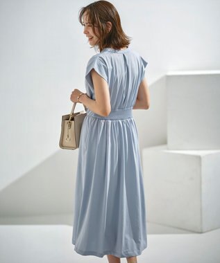 組曲 【洗える・WEB限定】プレーティング天竺 ドレープワンピース ベビーブルー系
