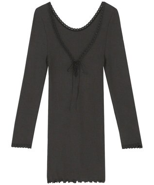 AMPHI あったかインナー 薄手 リブ素材 ９分袖 長袖 UWF360 アンフィ／ワコール ブラック