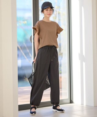 ANY 異素材コンビフリルスリーブプルオーバー モカ