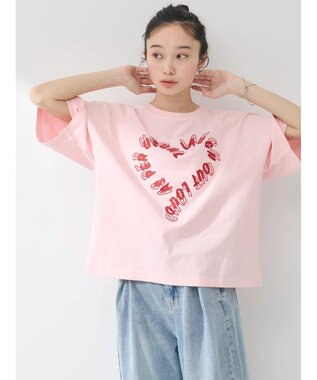 earth music&ecology ラメ刺繍ハートロゴＴ Pink