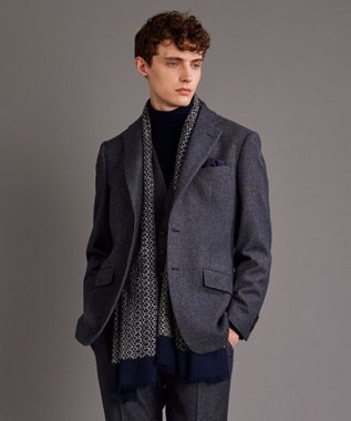 JOSEPH ABBOUD 【イタリア製】ジオメトリックパターン ストール ネイビー系5