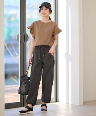 ANY 異素材コンビフリルスリーブプルオーバー モカ