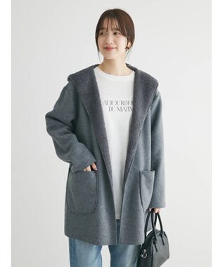 Green Parks ２ｗａｙフード裏ボアミディ丈コーディガン Gray Mixture