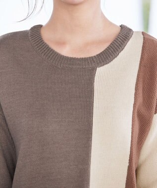 Tiaclasse 【洗える】配色ニットチュニック グレージュ