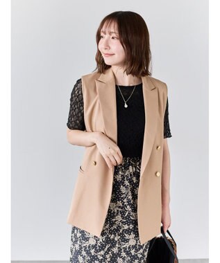 Te chichi リネンライクダブルブレストジレ(セットアップ可) ベージュ