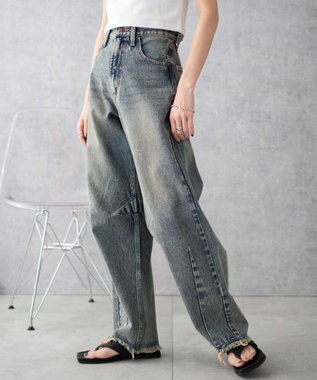 WEGO ヴィンテージウォッシュカーブデニムパンツ デニム中濃加工色