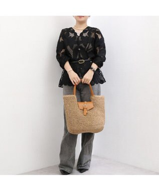 UNBILLION カシュカシュ cachecache / ベルトフラップクロッシェトート カゴバッグ キャメル