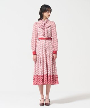 GRACE CONTINENTAL モノグラムプリントレイヤードワンピース レッド