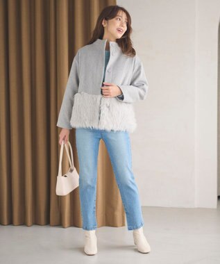 Feroux ウール混 ショートコート ライトグレー系