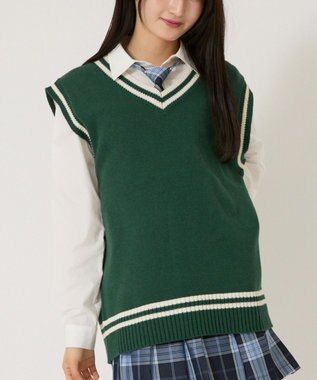 WEGO 【SCHOOLITEM】ラインスクールニットベスト グリーン