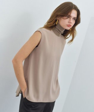 BEIGE， FLEUR / 異素材ネック フレンチスリーブブラウス Beige