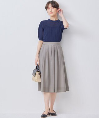 組曲 【WEB限定】編地切り替え 半袖ニット ネイビー系