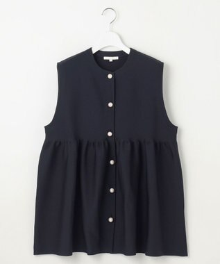 自由区 【洗える】パールディティールニット ジレ ネイビー