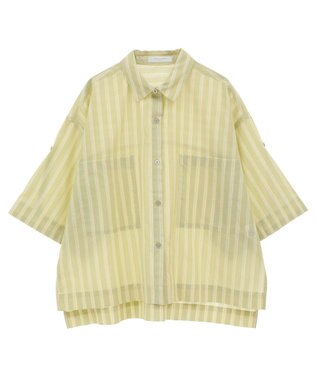 Green Parks 綿麻混５分袖ターンバックシャツ Green