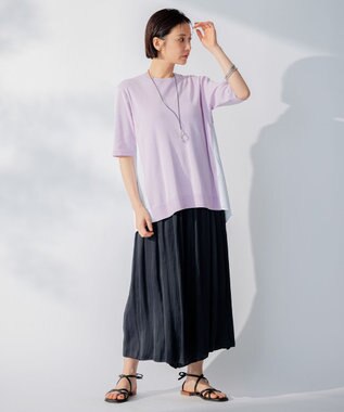 自由区 【洗える】ハイツイストコットンアセテート バックデザイン プルオーバーニット ライラック系