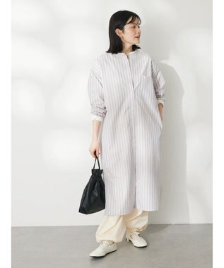 CRAFT STANDARD BOUTIQUE プランサーボタンシャツワンピース Stripe Sax