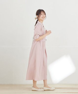 Tiaclasse L パール釦フレアシャツワンピース ピンク