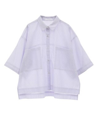 Green Parks 綿麻混５分袖ターンバックシャツ Lavender