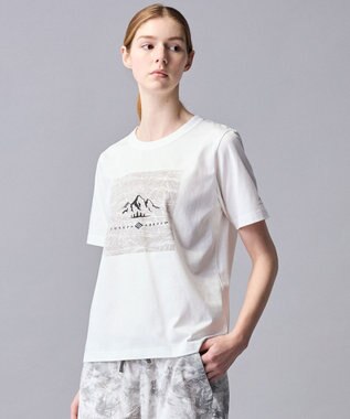 JOSEPH ABBOUD MOUNTAIN 【ゆったり】プレーティング天竺 リーフプリントアウトドア Tシャツ ホワイト系