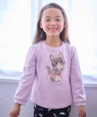 ANY KIDS 裏シャギー アップリケ トレーナー ラベンダー×ネコ