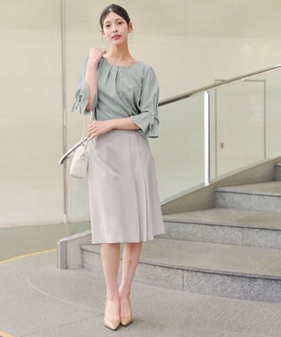 Tiaclasse 【洗える】リボン付きタックフレア袖ブラウス ミント