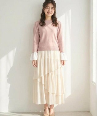 Feroux 【洗える】袖フレアニット プルオーバー ピンク系
