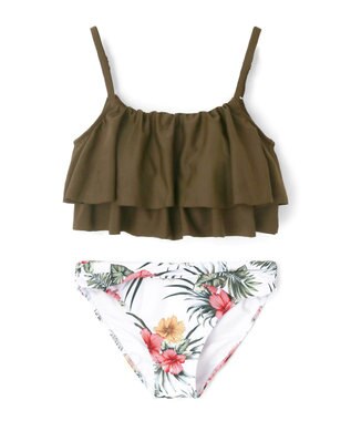 San-ai Resort（三愛水着楽園） 【SALE】フリルトップス３点セット　9M　【San-ai Resort（サンアイリゾート）】 カーキ×ホワイト