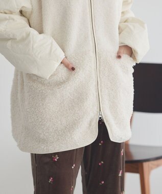 earth music&ecology ボアキルトミドルコート Ivory