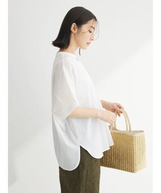 Green Parks 綿麻混フレンチスリーブスキッパーシャツ Off White