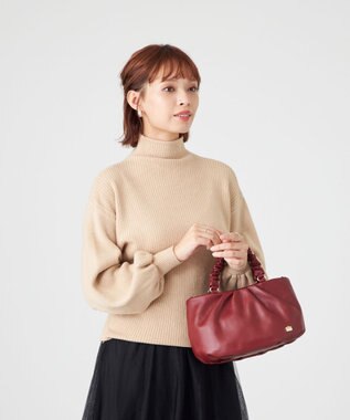 LA BAGAGERIE シープレザー ギャザーハンドル2wayラウンドトートバッグ ワイン