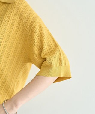 YECCA VECCA ストライプメッシュニットカーディガン Yellow