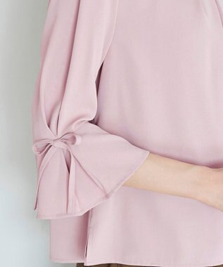 Tiaclasse 【洗える】リボン付きタックフレア袖ブラウス ピンク