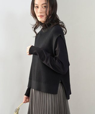 UNFILO 【洗える】ミニケーブル ニットベスト ブラック