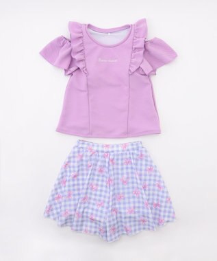 ANY KIDS 【UVカット】2WAYショルダーセパレート水着 ラベンダー×ラベンダーチェック