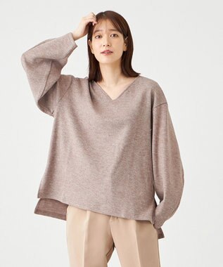 SHARE PARK LADIES サイドスリットVネックニット モカ