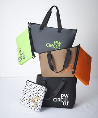 PW CIRCULUS 【UNISEX】ロゴ トートバック クラッチバッグ付き ライトグレー×ライム