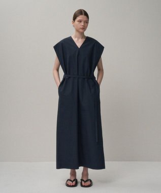 ATON COTTON BROAD | フレンチスリーブドレス NAVY