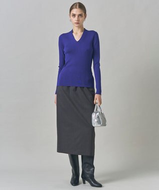 ICB 【新色追加】 エクストラファインメリノリブ Vネックプルオーバー ロイヤルブルー系