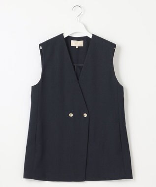 自由区 L 【接触冷感・速乾・UVケア・撥水・防シワ】リネンライクツィル ジレ ネイビー系