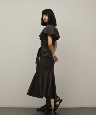 GRACE CONTINENTAL チェックケープブラウス ブラウン