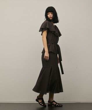 GRACE CONTINENTAL チェックケープブラウス ブラウン